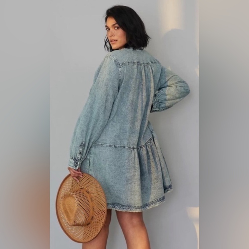 Anthropologie Pilcro Lorelei Tunic Dress Washed Denim Chambray Size 6 - Picture 2 of 14